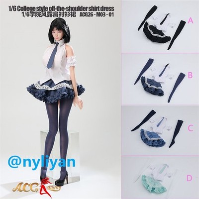 1/6 Female Sexy Shirt Skirt Tie Stocking Otaku Killer Clothes Set For 12''Figure