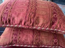 Vintage Laura Ashley Kilim Tapestry Style burnt Orange Corded Feather Cushion