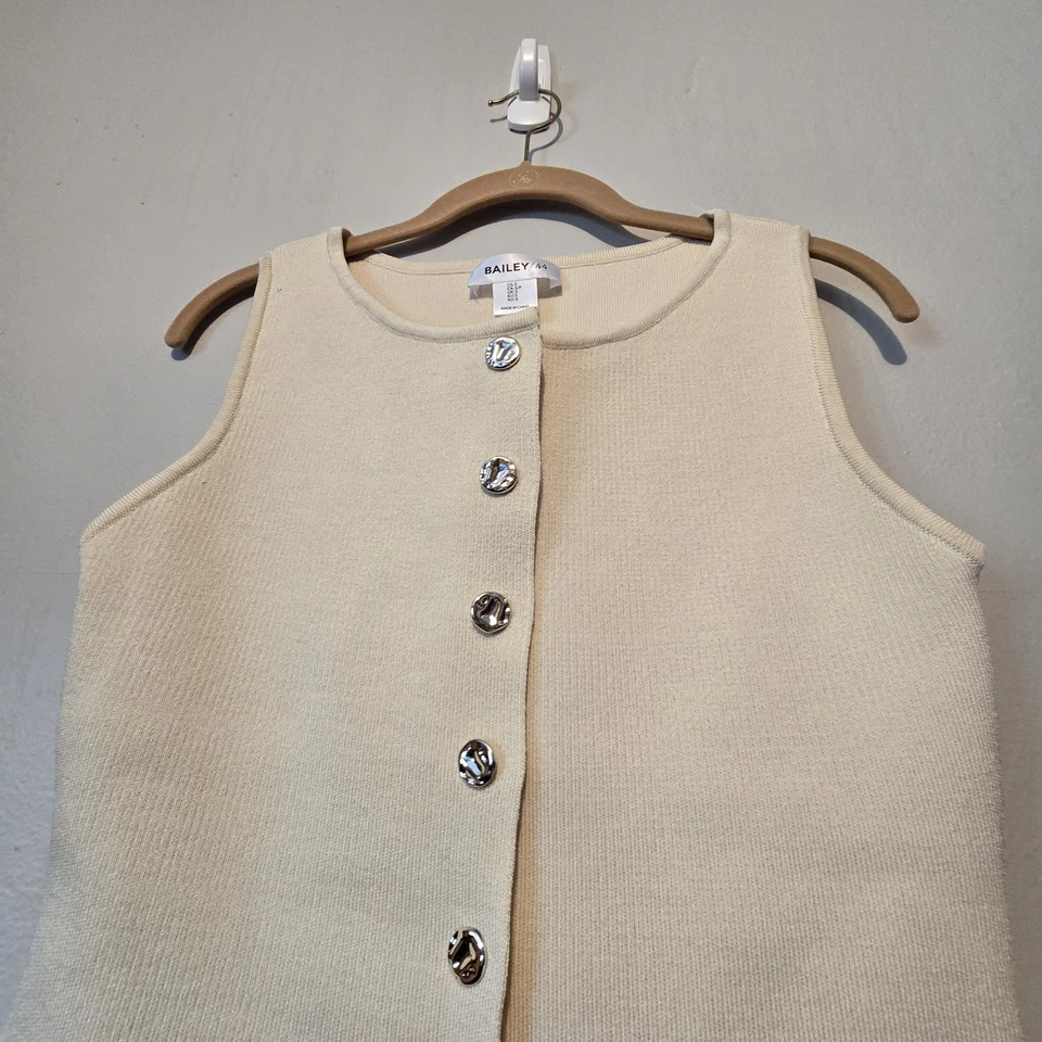 Bailey44 Sleeveless Button Up Sweater Vest Womens SM Ivory Modern Office Minimal - Image 2 of 4