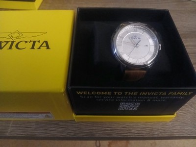Invicta S. Coifman Men's Quartz Analog Watch Silver Dial Brown Leather Strap Box