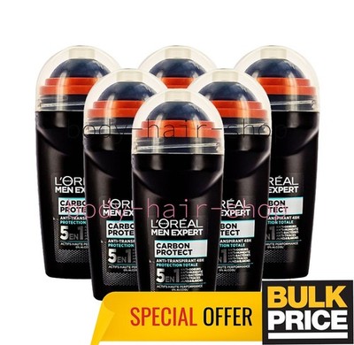 L'Oreal Men Expert Roll-On Antiperspirant Carbon Protect Anti-White Marks 6-Pack