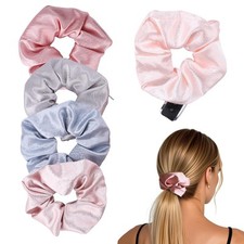 5 Pack Large Pink Blue Hair Scrunchies with Zipper Pocket Scrunchies for Wome...