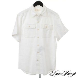 LNWOT Imogene & Willie Solid White Self Horizontal Stripe Textured Camp Shirt M