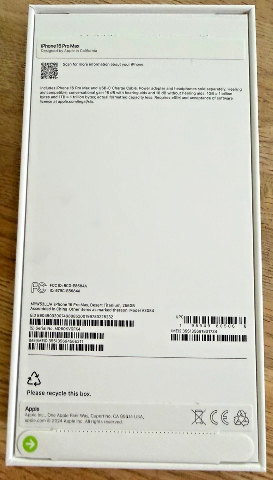 iPhone 16 Pro Max Desert Titanium Box-usb-c cable -acrylic case -NO iPHONE - Image 3 of 4