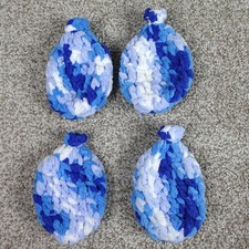 Set of 4 Reusable Crochet Water Balloons Blue White Variegated Handmade Kids Toy