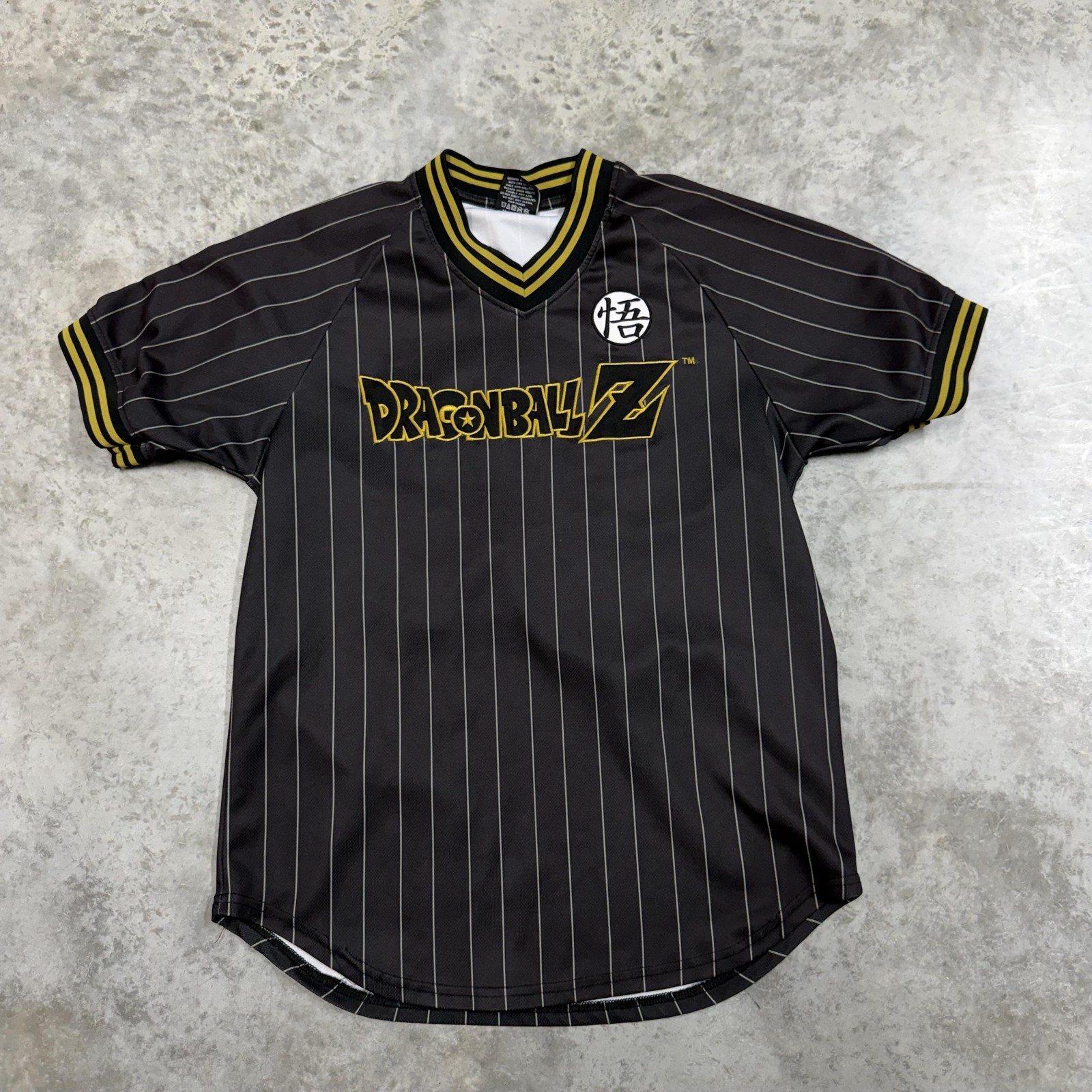 BoxLunch Shirt Mens Medium Black Dragon Ball Z Goku Pinstripe Jersey Graphic Tee