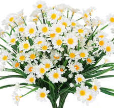 Artificial Daisies Flowers Outdoor UV Resistant 4 Bundles Fake Foliage Greenery