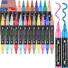 24 Colors Dual Tip Acrylic Paint Marker Pens Set Multifunctional Acrylic Tips 
