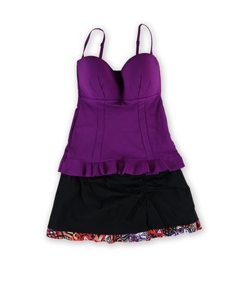 Profile Womens Full Foam Bust Skirtini 2 Piece Bandeau, Purple, 10