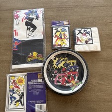 Vintage Mighty Morphin Power Rangers Party Napkins Plate Invites Banner Table