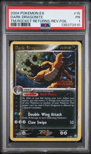 2004 POKEMON EX TEAM ROCKET RETURNS #15 DARK DRAGONITE-REVERSE FOIL PSA 1