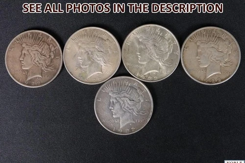 NobleSpirit (CS) Excellent 5x 1922 Silver Peace Dollar Mixed Cond. Lot to BU