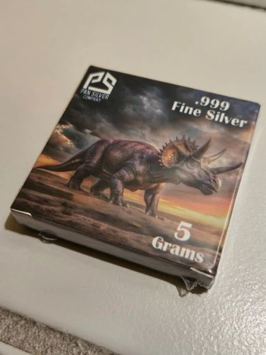 Pan Silver 5 Gram .999 Fine Silver Bar Dinosaur Limited Mintage