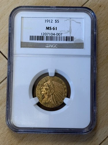 1912 Indian Gold Half Eagle $5 coin NGC MS-61 in UK