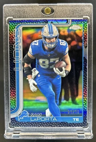2025 Topps Chrome Sam LaPorta Football Leather Black Refractor #/10 Lions