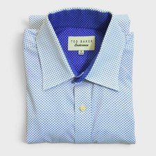 TED BAKER Endurance Mens Dress Shirt 16 34/35 White Blue Geometric Long Sleeve