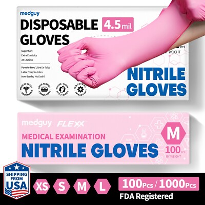 Disposable Nitrile Gloves 4.5 mil Powder-Free Food-Safe Clean Exam Glove, Rose