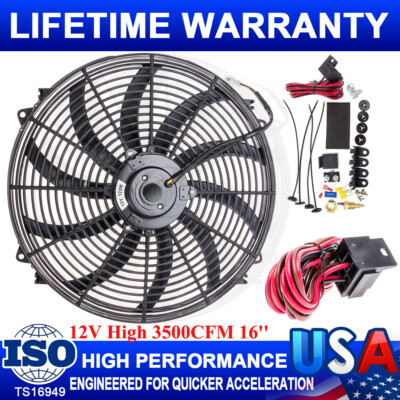 16'' Universal Electric Radiator Slim Push Pull Cooling Fan Thermostat Mount Kit