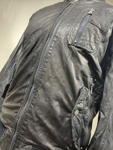 Rare Vintage Zara Man Size L Black Genuine Goat Leather Biker Jacket L - Picture 4 of 12