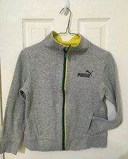 Puma Boys Gray Full Zip Sweater Track Jacket Cotton Blend Size S 8 EUC