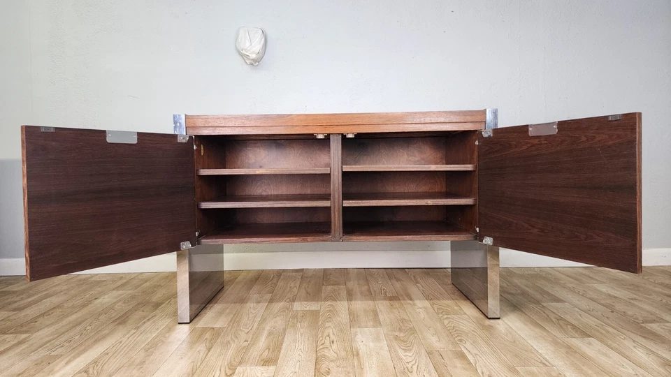Roger Sprunger para Dunbar Rosewood Credenza cromo años 70 Foto 2 de 4
