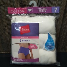 HANES Cotton Tagless Briefs 3-Pack Womens Panties High Rise SZ 7 White NEW