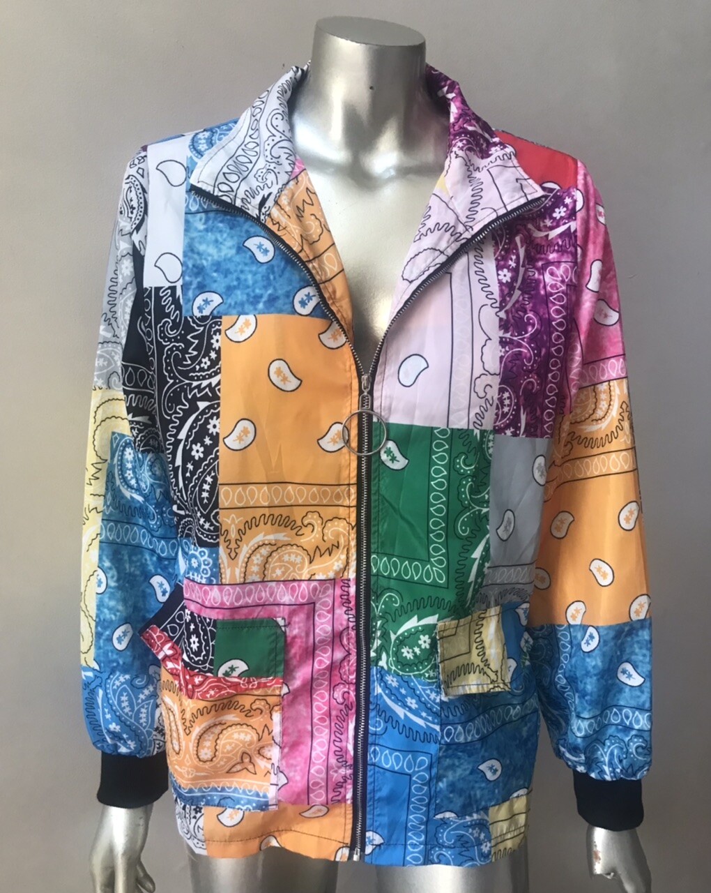 Hankerchief Patchwork windbreaker  Zip Up Jacket … - image 1