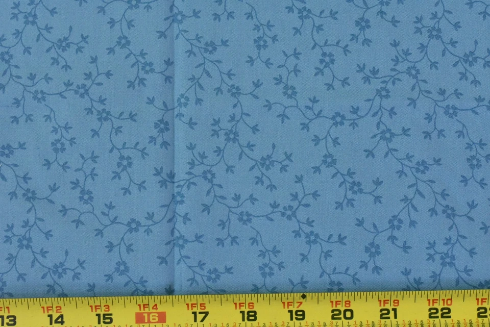 26" Long, Blue Floral Vines on Blue Cotton, In The Beginning/Garden Twist, P4977 - Image 2 of 4