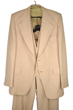 Johnny Carson Leisure Suit Tan 3pc 1970s Vtg Disco Obama Men 42L 36x30 Bell