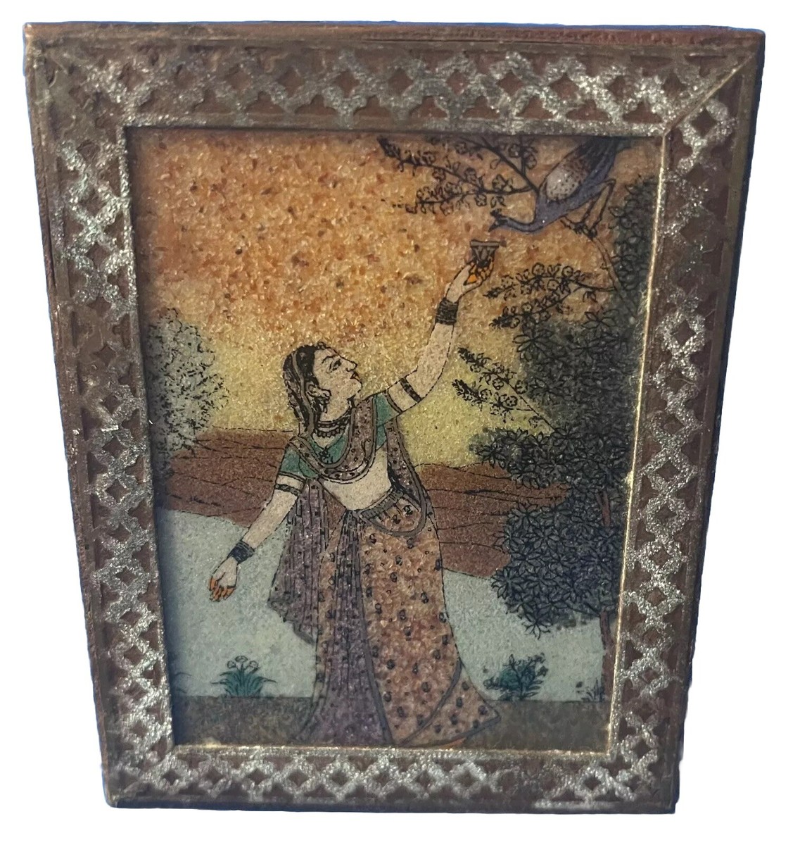 Rajasthani India Gemstone Painting Wooden Hinged Lid Box  INDIA JEWELRY BOX WITH GEMSTONE PAINTING main image 0