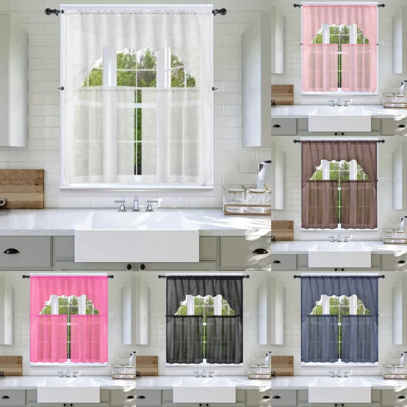MONAGIFTS Kitchen Window Curtain panel tier swag & valance set of 3pc sheer rod pocket K66