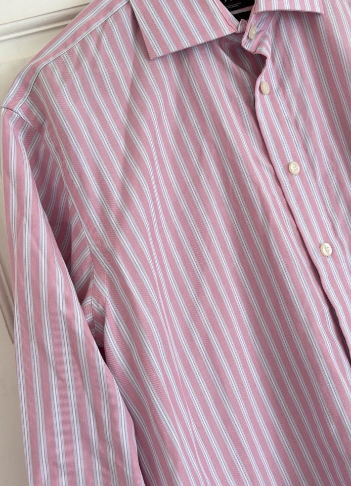 CHESTER BARRIE Mens 16/41 Dress Shirt Long Sleeve Pink Striped Non-Iron Formal - Image 4 of 4