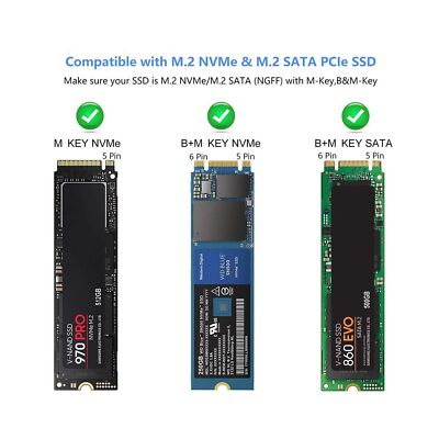 M.2 NVMe SATA SSD Enclosure Adapter Tool-Free, USB 3.2 Gen2 10Gbps