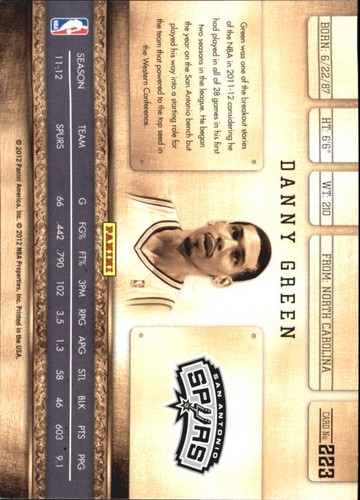 2011-12 Panini Gold Standard Spurs Basketball Card #223 Danny Green/299 - Picture 2 of 2