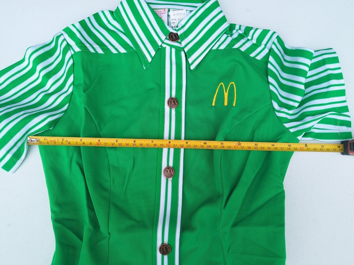 Vtg 70s Crest Green McDonalds Women Uniform Shirt Short Sleeve Sz