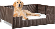 Rattan Dog Sofa Bed with Cushion,Wicker Pet Bed Sofa Couch Indoor Outdoor Waterp