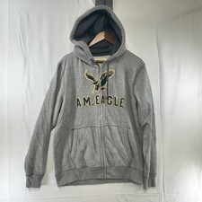 American Eagle Full Zip Hoodie Mens Large Gray Embroidered Logo Sweatshirt