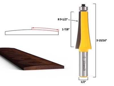 9-1/2'' Radius Guitar Finger Board Radius Router Bit - 1/2'' Shank - Yonico 13003
