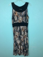 Susan Lawrence Sleeveless Dress Plus Size 2X Black Tan Blue Tribal Empire Waist