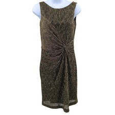 Calvin Klein Dress Womens 10 Gold Metallic Sheath Cocktail Holiday Party Event