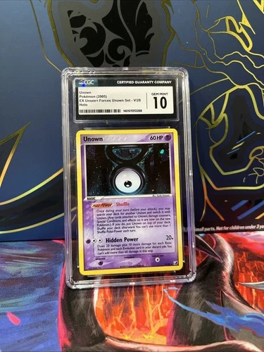 CGC 10 GEM MINT Unown 2005 EX Unseen Forces Unown Set V/28 Holo Pokemon Card