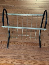 Vintage Brass Black Metal Wire MAGAZINE RACK Mid Century Modern MCM Atomic Retro