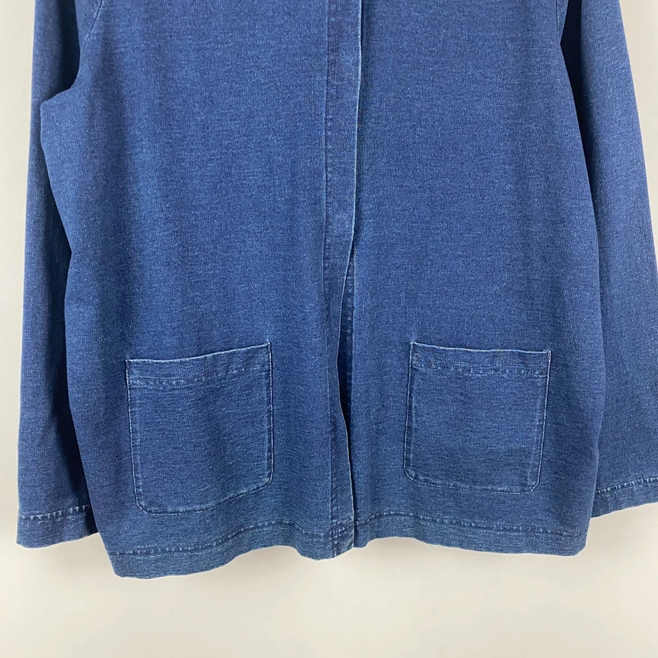 Jaqueta J. Jill Pure Indigo com Capuz Snap Front Tamanho Pequeno Grande Bolsos Azuis - Imagem 3 de 4