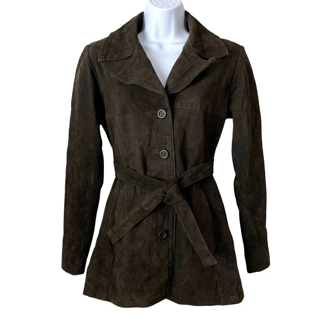 Vintage Y2K Charlotte Russe Suede Leather Belted Jacket Small Brown Whimsi Boho