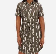 Halston Women's Green Printed Cinched Mini Shirtdress Size 8
