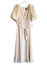 Maison Tara Beige Puff Sleeve Wrap Maxi Dress Size 12 New With Tags