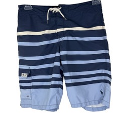 Polo Ralph Lauren Large 14 16 Boy's Board Shorts Blue Stripe Small Pony Pockets