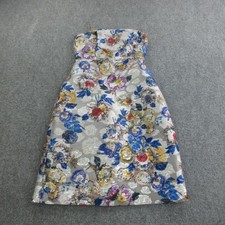 J.Crew Dress Womens Small Gray Silver Floral Brocade Jacquard Strapless Cocktail