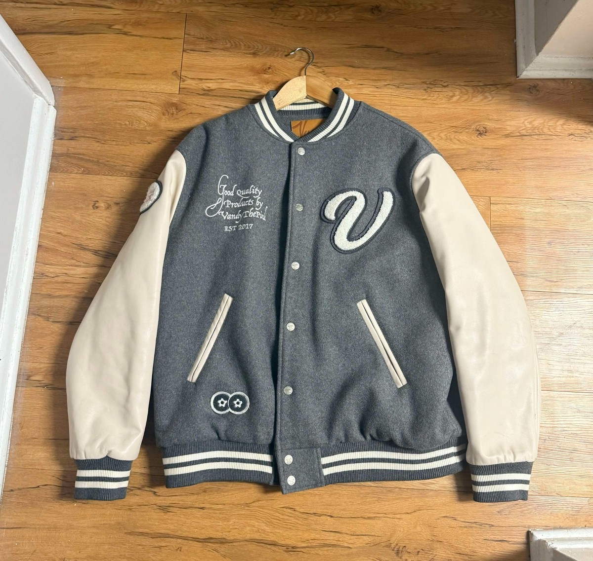 Vandy The Pink FW21 Grey Rafflesia Varsity Jacket | eBay