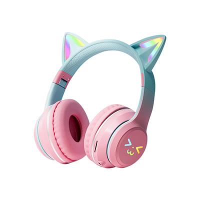 Gradient Wireless Headphones RGB Cute Cat Ear Bluetooth Earphones with Microphon